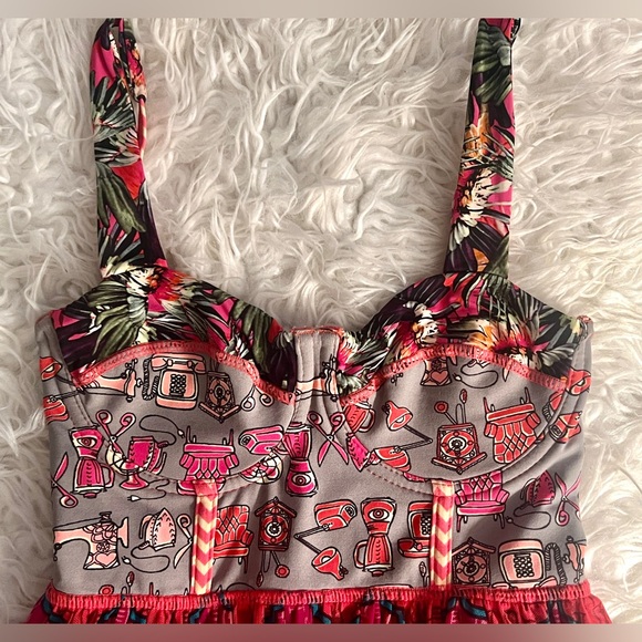 Maaji Tea Kettles and Telephones Graphic Print Corset Maxi Dress! Sz S! So Fun! - Picture 2 of 5